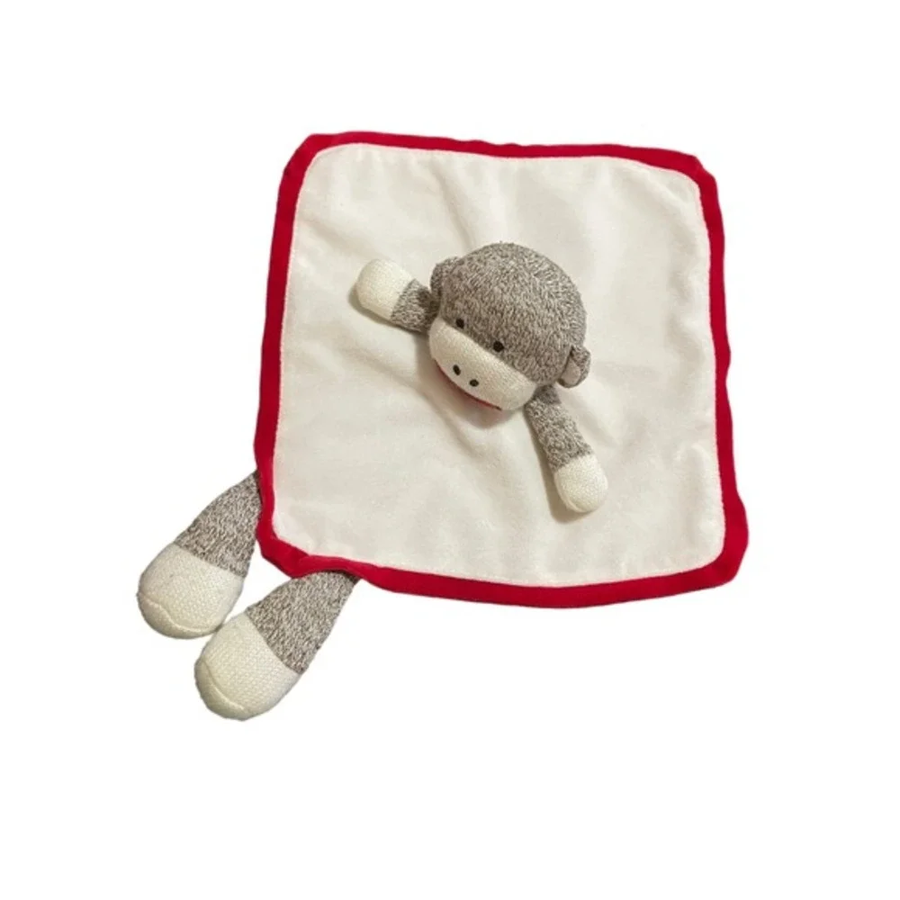 Baby Starters Sock Monkey Lovey Red trim Baby Toy Security blanket Sweet Satiny
